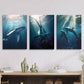 3pcs diving whale swordfish painting, Metal Print Ready to Hang Art