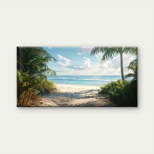 Beach Palm Trees Ocean Wall Art Canvas Office Home Room Framed 80x45cm