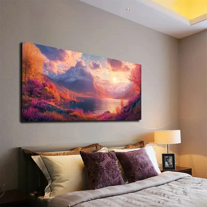 Warm Hues of Sunset & Trees Wall Art Canvas Office Home Room Framed 120x60cm