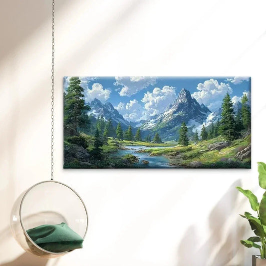 Serene Green Mountain Landscape Wall Art Canvas Office Home Room Framed 80x45cm