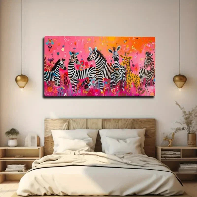 Colorful Abstract Animal Wall Art Canvas Office Home Room Framed 80x45cm