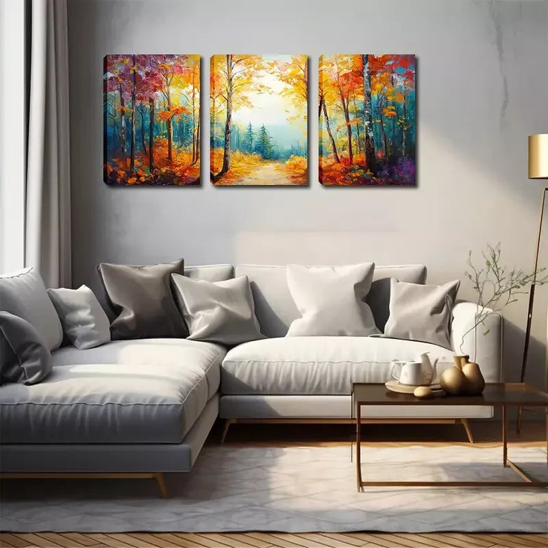 3pcs Poster Picture, Autumn Woods, Attractive Wall Art Set Canvas Framed 40x60cm - High Quality Print 100% Australian Made Wall Canvas Ready to Hang