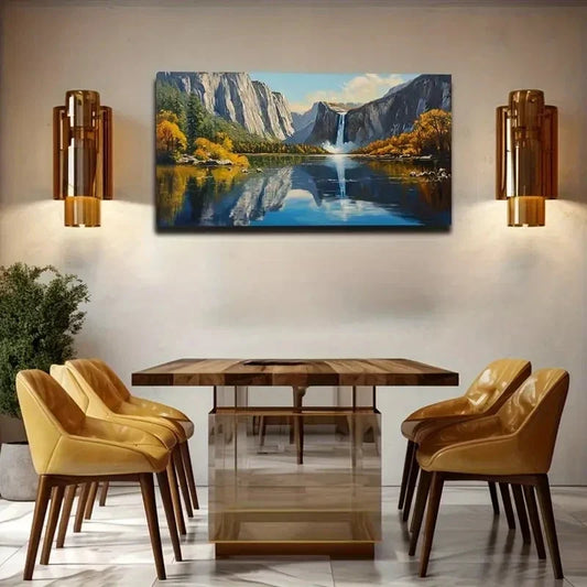Scenic Waterfall & Autumn Wall Art Canvas Office Home Room Framed 120x60cm