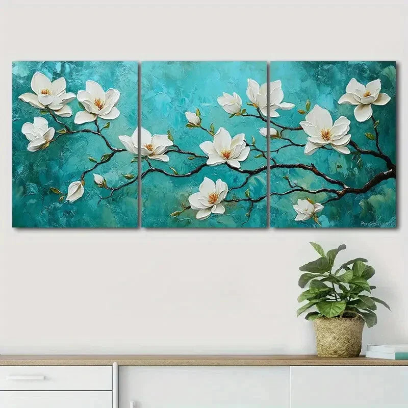 3pcs Floral Flowers Beauty Blue Nature Perfect Wall Art Set Canvas Framed 40x60cm - High Quality Print 100% Australian Made Wall Canvas Ready to Hang