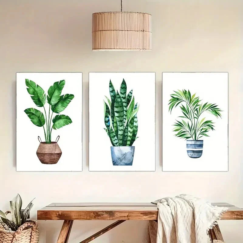 3pcs Botanical Art Potted Plant Poster Dormitory Metal Print Ready to Hang Art