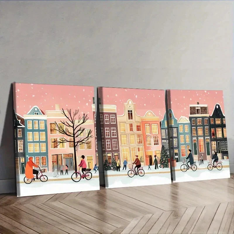 3pcs Fairytale Town, Luxurious Wall Art Set Canvas Framed 40x60cm - High Quality Print 100% Australian Made Wall Canvas Ready to Hang