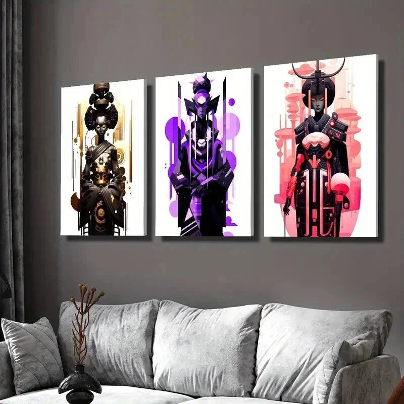 3pcs Golden Purple and Red Black Female Wall Art Set Canvas Framed 40x60cm - High Quality Print 100% Australian Made Wall Canvas Ready to Hang