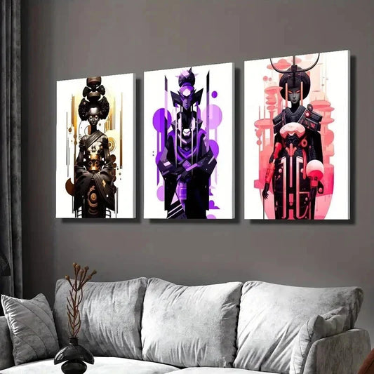 3pcs Golden Purple and Red Black Female Wall Art Set Canvas Framed 40x60cm - High Quality Print 100% Australian Made Wall Canvas Ready to Hang