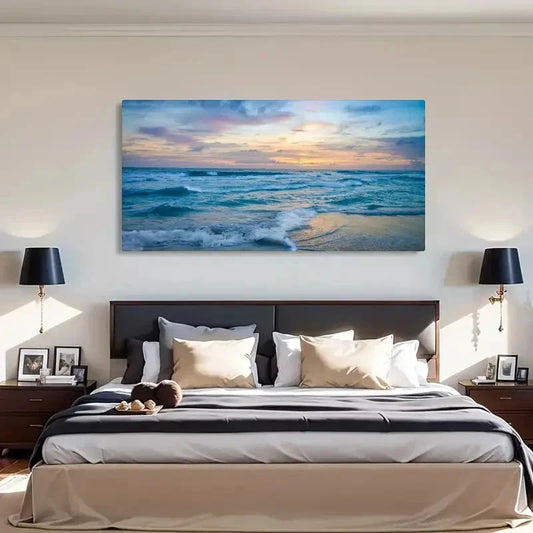 Ocean Waves At Sunset Vintage Wall Art Canvas Office Home Room Framed 120x60cm
