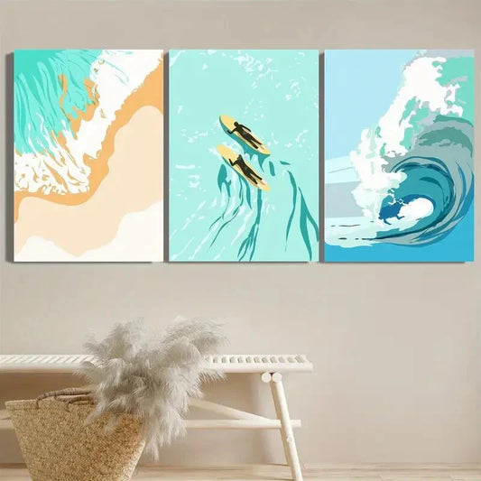 3pcs Abstract Simple Seascape Ocean Beach Metal Print Ready to Hang Art