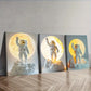 3pcs Cartoon Astronauts on the Moon Wall Art Set Canvas Framed 40x60cm - High Quality Print 100% Australian Made Wall Canvas Ready to Hang