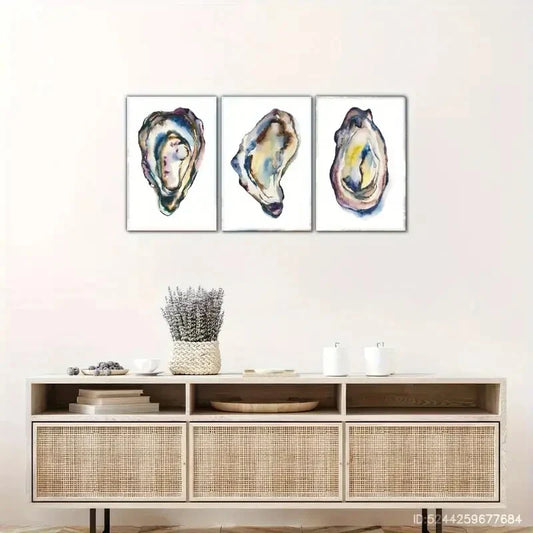 3pcs Vibrant Blue & Purple Oyster Shell Metal Print Ready to Hang Art