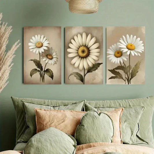3pcs Marguerite Daisy Flower Metal Print Ready to Hang Art