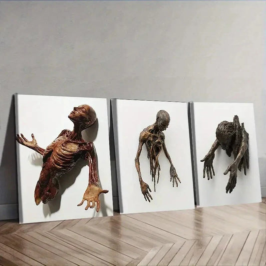 3pcs Half Human Through The Wall Wall Art Set Canvas Framed 40x60cm - High Quality Print 100% Australian Made Wall Canvas Ready to Hang