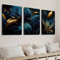 3pcs Abstract Golden And Blue Tropical Leaves Wall Art Set Canvas Framed 40x60cm - High Quality Print 100% Australian Made Wall Canvas Ready to Hang