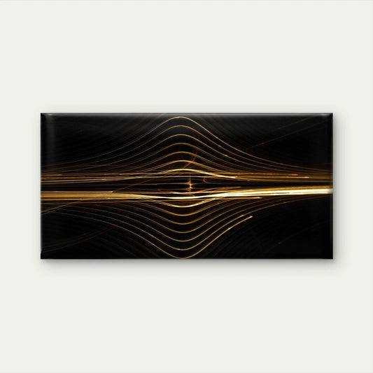Golden Lines Waves Abstract Wall Art Canvas Office Home Room Framed 80x45cm