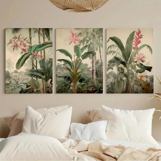 3pcs Bohemian Floral Tropical Jungle Metal Print Ready to Hang Art