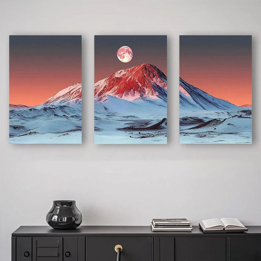 3pcs Natural Abstract Moon Mountain Metal Print Ready to Hang Art