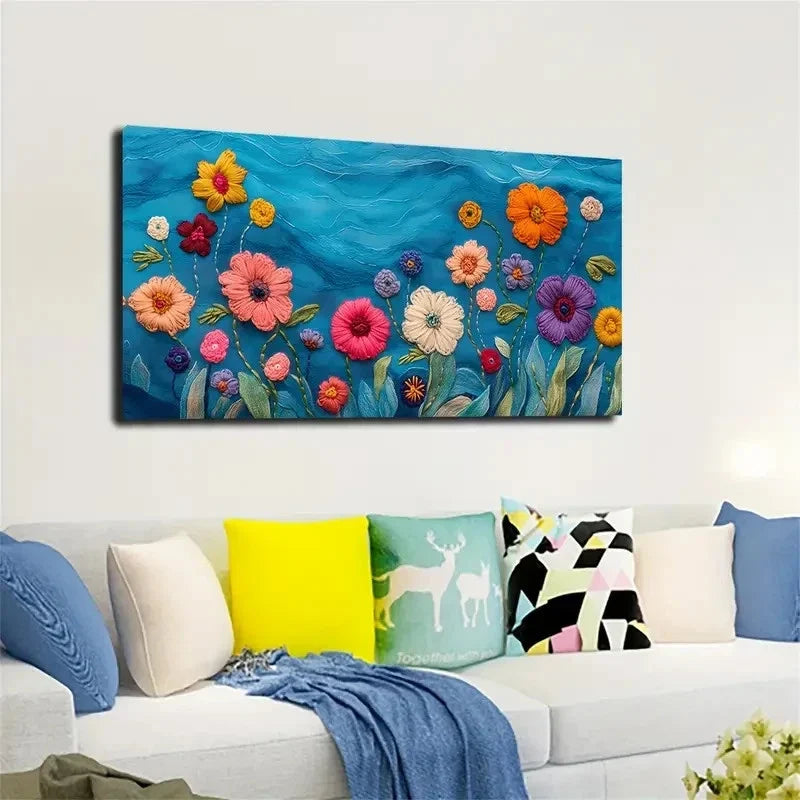 Colorful Flowers & Blue Sky Wall Art canvas office home room framed 120x60cm