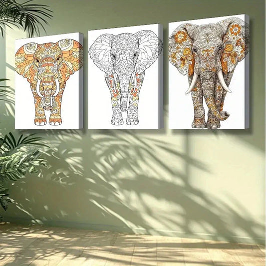 3pcs   Stylized elephant Wall Art Painting Wall Art Set Canvas Framed 40x60cm -High Quality Print 100% Australian Made Wall Canvas Ready to Hang