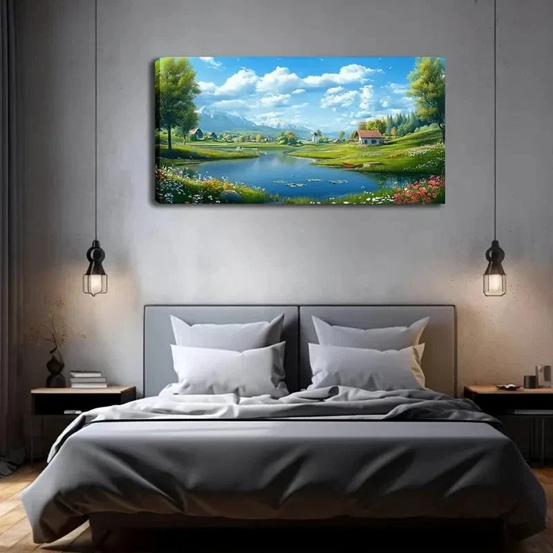 Serene Lake With Lilies Mount Wall Art Canvas Office Home Room Framed 80x45cm