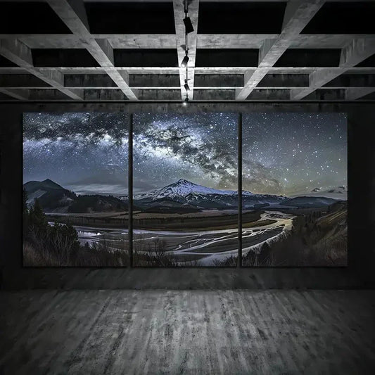 3pcs Starry Night Milky Way Galaxy Mountain Metal Print Ready to Hang Art