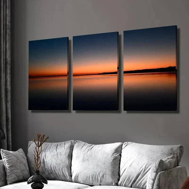 3pcs Sunset Reflection on Water Surface Wall Art Set Canvas Framed 40x60cm - High Quality Print 100% Australian Made Wall Canvas Ready to Hang