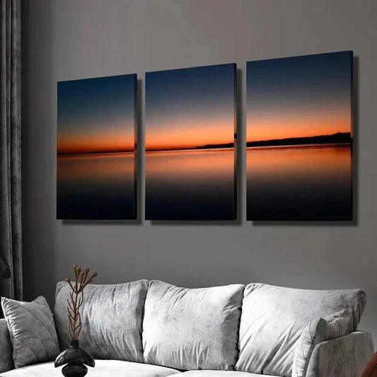 3pcs Sunset Reflection on Water Surface Wall Art Set Canvas Framed 40x60cm - High Quality Print 100% Australian Made Wall Canvas Ready to Hang