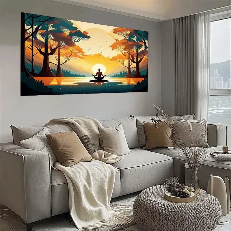 Serene Sunset Meditation Wall Art wall canvas office home room framed 120x60cm