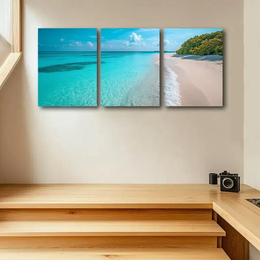 3pcs Beach in the Maldives Metal Print Ready to Hang Art