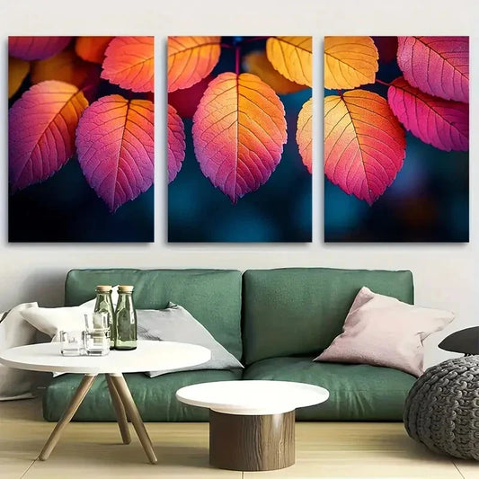 3pcs Autumn Leaves Changing Colors Metal Print Ready to Hang Art