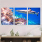 3pcs Vibrant Ocean Reef Scene with Shark Metal Print Ready to Hang Art