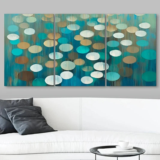3pcs Rain Drops Blue & White Gold Metal Print Ready to Hang Art