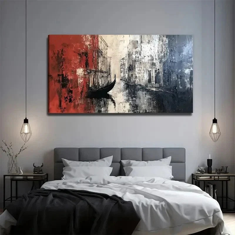 Boat In Venice Nature Wall Art Canvas Office Home Room Framed 80x45cm