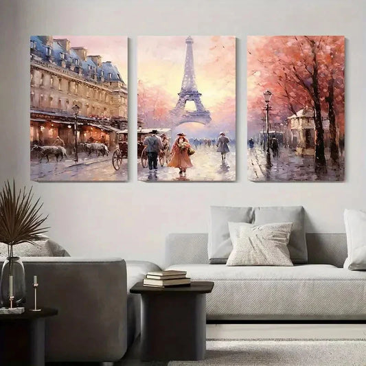 3pcs Paris Eiffel Tower Romantic Paris Street Metal Print Ready to Hang Art