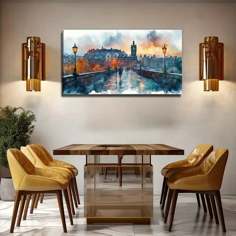 Watercolor Painting Street Lamp Wall Art Canvas Office Home Room Framed 120x60cm