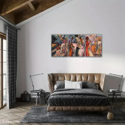 3pcs Jazz Music & Vibrant Abstract Wall Decor Metal Print Ready to Hang Art
