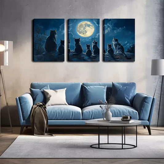 3pcs  A Group Of Cats Looking At The Stars Wall Art Set Canvas Framed 40x60cm - High Quality Print 100% Australian Made Wall Canvas Ready to Hang