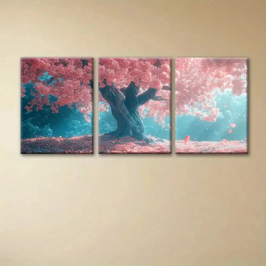 3pcs Contemporary Cherry Blossom Tree Metal Print Ready to Hang Art