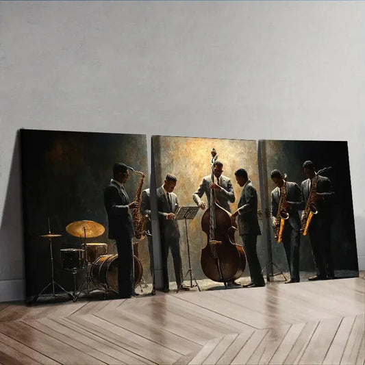 3pcs A group of vintage jazz musicians Wall Art Set Canvas Framed 40x60cm - High Quality Print 100% Australian Made Wall Canvas Ready to Hang