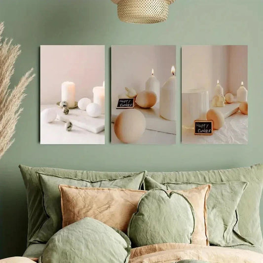 3pcs Candle and Egg Minimalist Creative Metal Print Ready to Hang Art