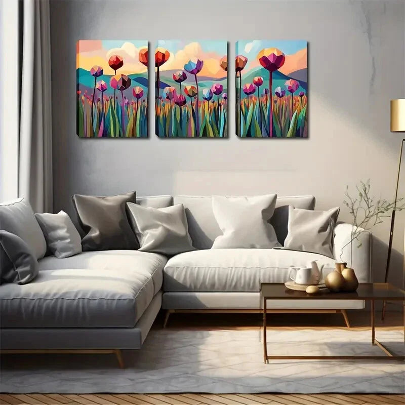 3pcs Vibrant Abstract Floral Wall Art Set Canvas Framed 40x60cm - High Quality Print 100% Australian Made Wall Canvas Ready to Hang