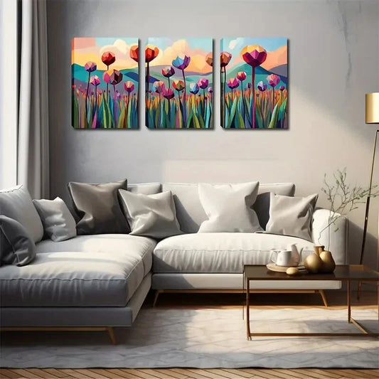 3pcs Vibrant Abstract Floral Wall Art Set Canvas Framed 40x60cm - High Quality Print 100% Australian Made Wall Canvas Ready to Hang