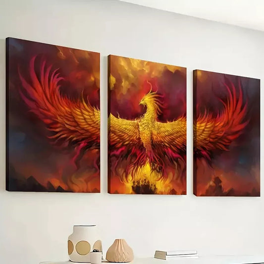3pcs The Mythological Creature of Fire Phoenix  Wall Art Set Canvas Framed 40x60cm - High Quality Print 100% Australian Made Wall Canvas Ready to Hang