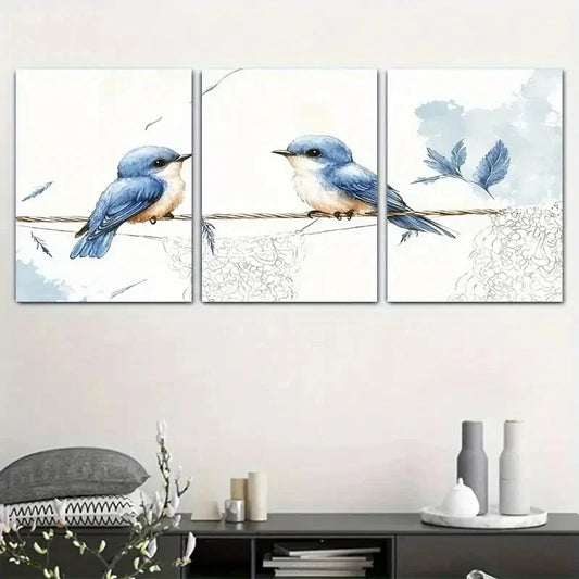 3pcs Birds And Nature In Harmony Wall Art Metal Print Ready to Hang Art