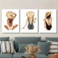 3pcs boho girl, gouache, beach girl Metal Print Ready to Hang Art