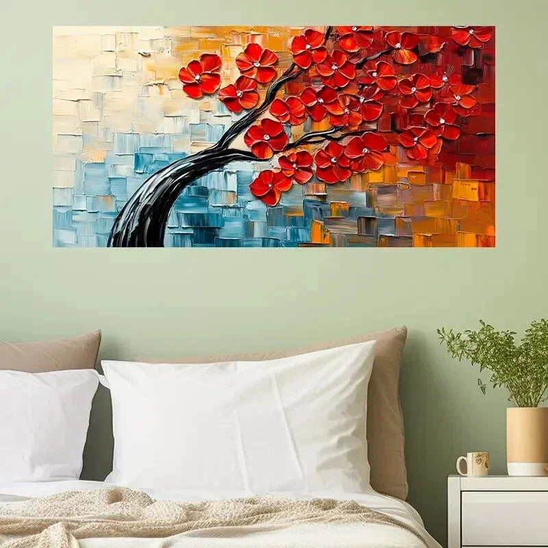 Abstract Tree with Red Leaves Wall Art Canvas Office Home Room Framed 120x60cm
