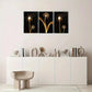 3pcs Aesthetic Golden Plants on Dark Background Metal Print Ready to Hang Art