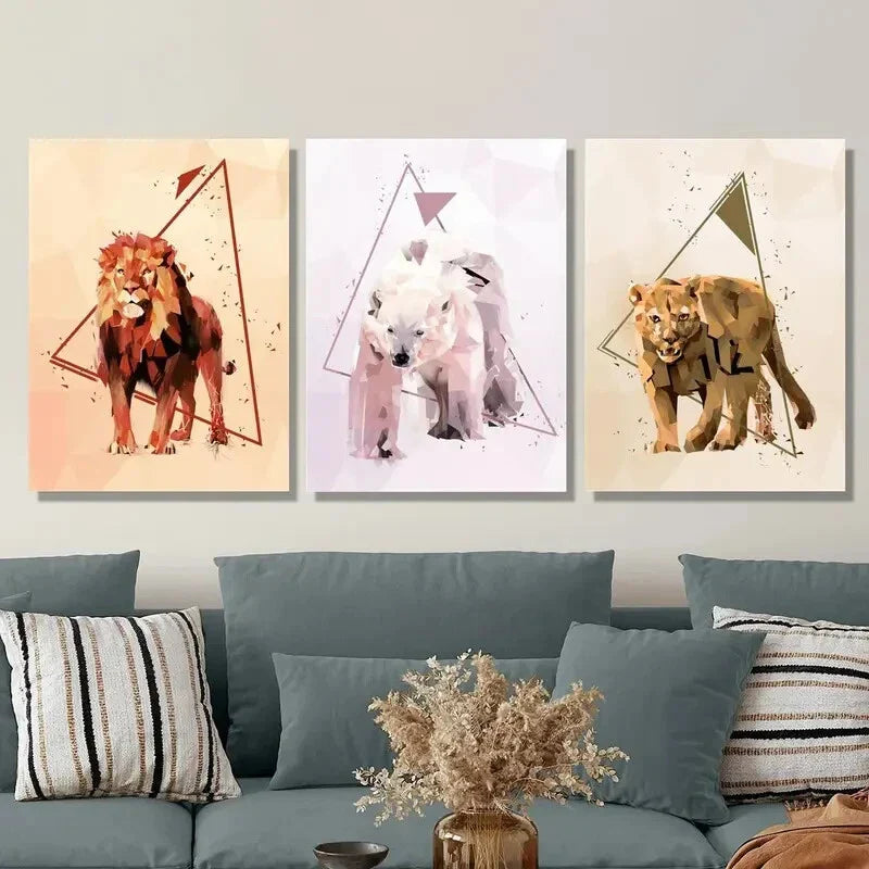 3pcs scrapbook painted triangle animal poster Metal Print Ready to Hang Art