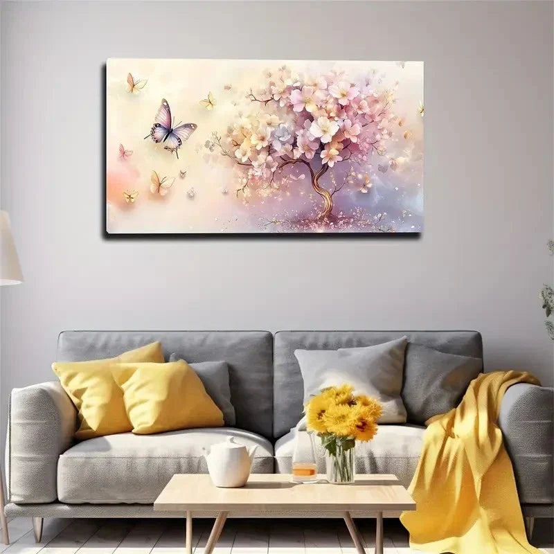 Cherry Blossom Tree Purple Wall Art canvas office home room framed 120x60cm